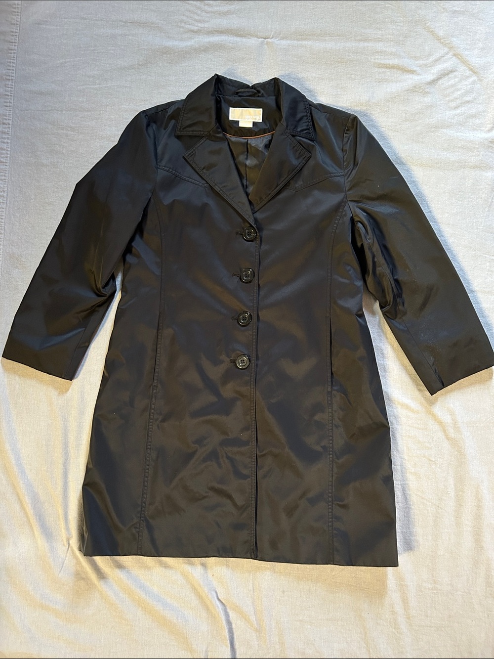 Michael Kors Black Single-Breasted Trench-Style Rain Coat